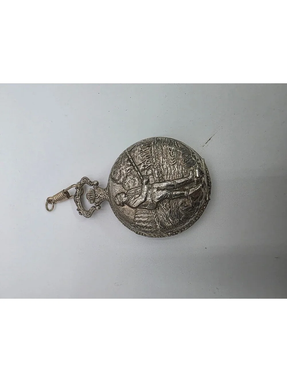 Vintage Geneva Silver Tone Pocket Watch with Ornate Design